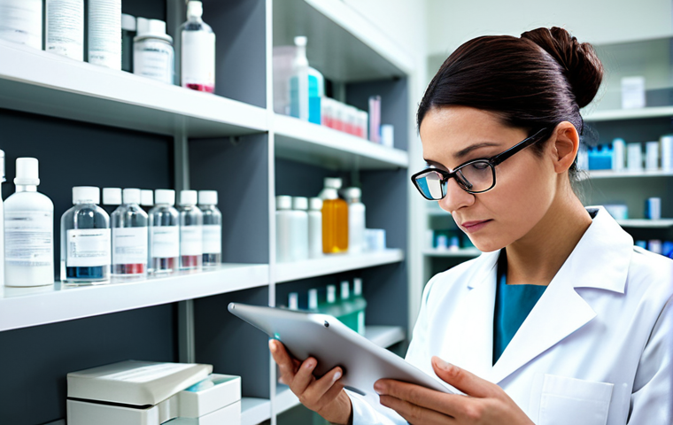 A focused female cosmetic chemist, professionally dressed in a modest lab coat, examining a scientific diagram of skin layers and molecular structures on a clear tablet in a brightly lit, modern laboratory. Shelves with various cosmetic bottles and scientific glassware are visible in the background, out of focus. The scene conveys serious research and education. Fully clothed, appropriate attire, modest clothing, professional dress, safe for work, appropriate content, perfect anatomy, correct proportions, natural pose, well-formed hands, proper finger count, natural body proportions, professional photography, high quality.