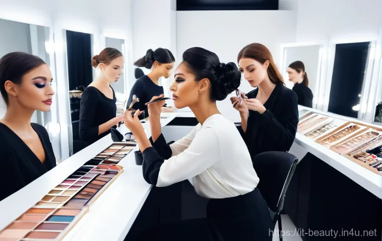 메이크업 아티스트로서의 성장 스토리 - **Prompt:** A talented female makeup artist, in her late 20s, with a warm and focused expression, is...
