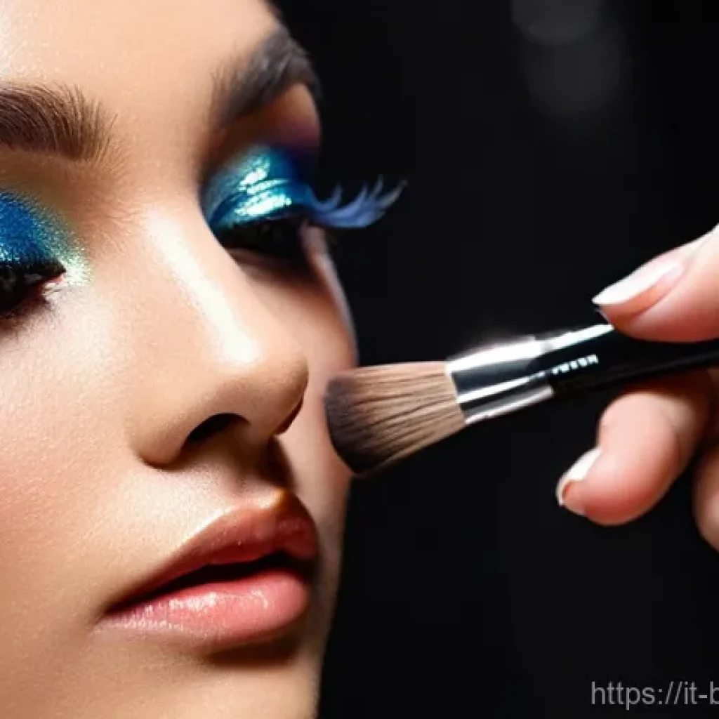 메이크업 쇼에서 배울 수 있는 것들 - **Backstage Transformation: The Artist's Touch**
    A highly detailed, cinematic close-up shot of a...