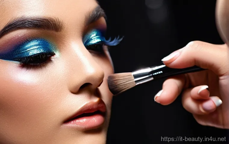 메이크업 쇼에서 배울 수 있는 것들 - **Backstage Transformation: The Artist's Touch**
    A highly detailed, cinematic close-up shot of a...