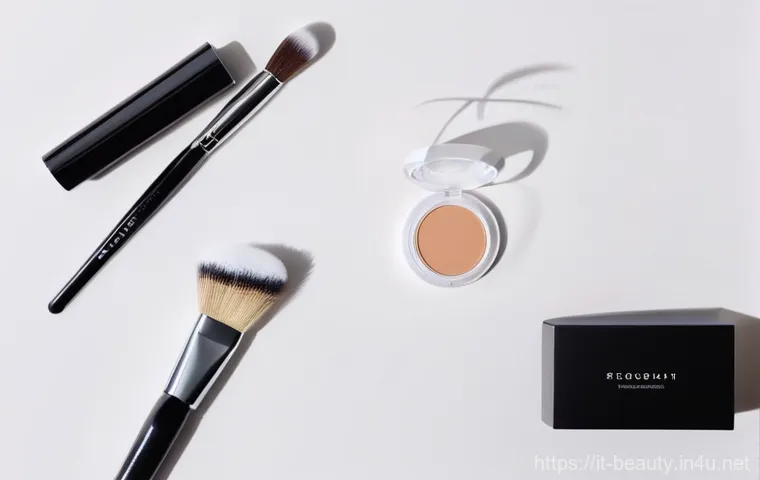 메이크업 자격증 시험 준비 필수 도구 - **Prompt:** A skilled makeup artist, a young woman, gently applying a "fresh, natural, and luminous"...