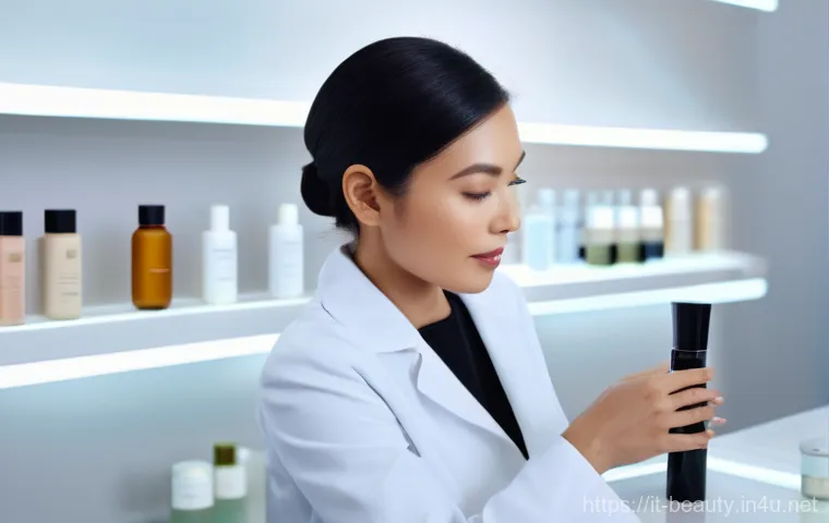 피부 미용사가 알아야 할 화장품 성분 - Image Prompt 1: The Expert Aesthetician Deciphering INCI**