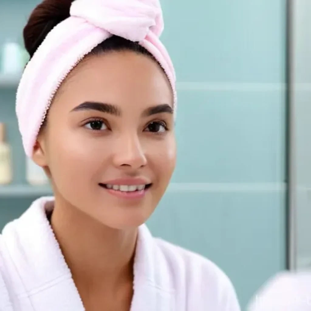메이크업 강의 준비 방법 - **Prompt 1: Pre-Lesson Skincare Routine**
    A young woman, approximately 20-25 years old, with cle...
