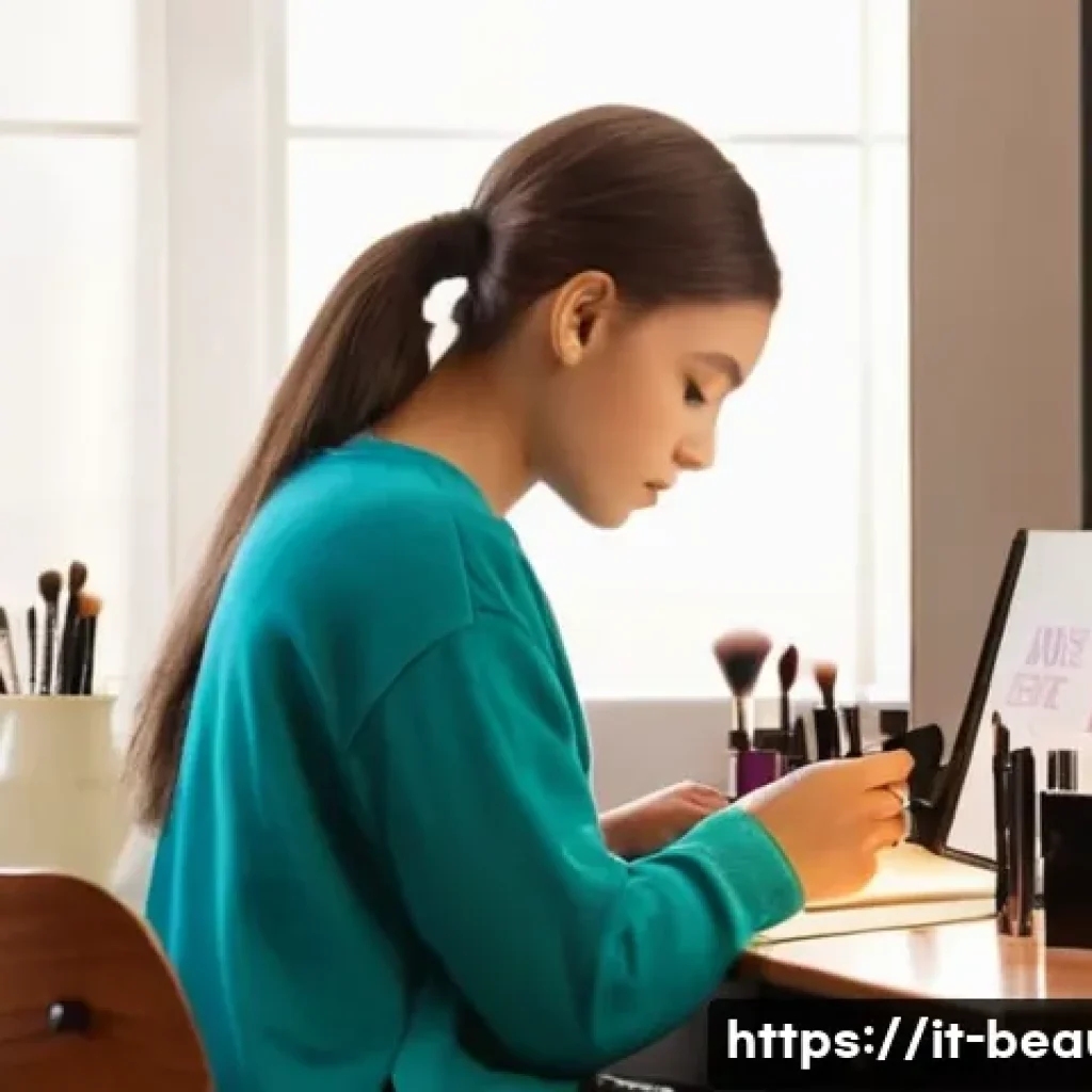 메이크업 시험 응시생 후기 모음 - **Prompt 1: Focused Pre-Exam Preparation**
    "A young, determined female makeup artist in her late...