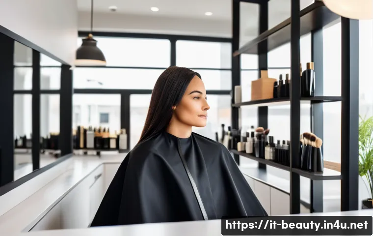 미용사 실무 과정에서 배우는 것들 - A professional hair stylist in a modern Italian salon carefully analyzing a female client's face sha...