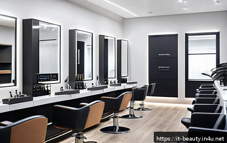 미용사 스케줄 관리 방법 - A modern hair salon interior showing multiple hairstylists managing client appointments efficiently;...